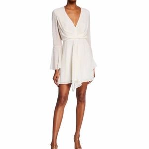 Jay Godfrey Dottie Dress White wirh Gold Trim Swiss Dots Bell Sleeves Size 4